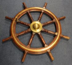 Large ships wheel, circa 19th to early 20th Century, brass mounts and makers plaque for 'J. Koetse &