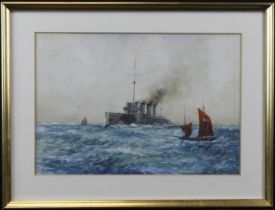 Birchall W.M (British, 1884-1941). Marine watercolour titles "A Cruiser Patrol". Image measures 30cm