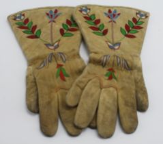 Victorian Native American Indian gloves, with embroidered decoration, with original owners