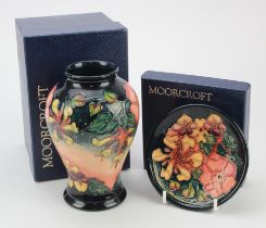 Moorcroft. Two Moorcroft 'Oberon' pattern pieces, comprising a vase & small dish, makers marks to