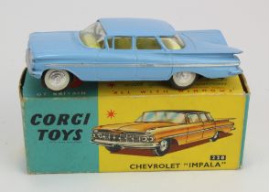 Corgi Toys, no. 220 'Chevrolet Impala' (blue with white wall tyres), contained in original box