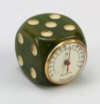 French novelty desk barometer by Blavia, in the form of a dice, diameter 48mm approx.