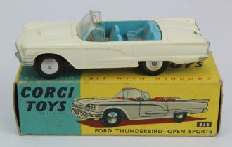 Corgi Toys, no. 215 'Ford Thunderbird Open Sports' (white with blue interior), contained in original