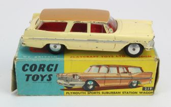 Corgi Toys, no. 219 'Plymouth Sports Suburban Station Wagon' (cream), contained in original box