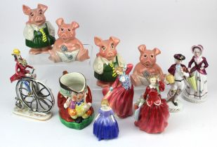 Figures. A collection of eleven various figures, including Royal Doulton, Natwest pigs, etc. (