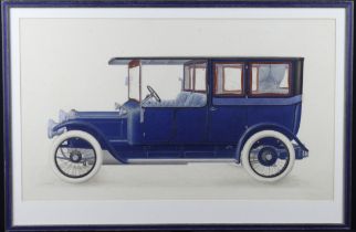 1911 Daimler Limousine. Artist's original car factory illustration in watercolour, heightened with