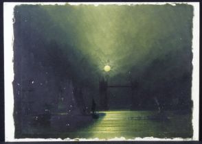 Harry Halsey Meegan (c1860 - 1944) Moonlit scene titled `The Gate of London (Tower Bridge)
