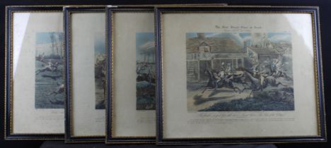 After Henry Alken. A set of four colored engravings, titled 'The First Steeple Chase on Record',