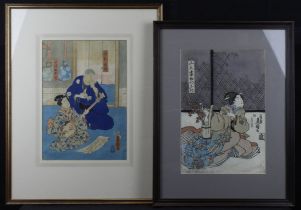 Utagawa Kunisada ( 1786 - 1864 Pair of Japanese woodblock prints depicting theatrical scenes.