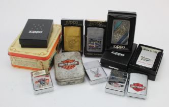 Zippo Lighters. A collection of twelve motor vehicle related Zippo lighters, including Harley