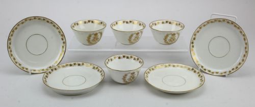 Sevres. A group of four Sevres tea cups & saucers, each cup with gilt monogram for Napoleon III,