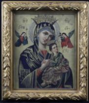 Religious Icon (Russian Orthodox?) Oil on board, 'Our Lady of Perpetual Hope'. Clean and bright.