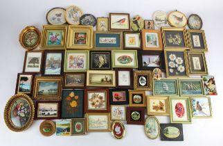 Miniature pictures. A collection of approximately fifty mostly framed miniature pictures,