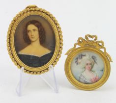 Portrait Miniatures. Two oil portrait miniatures, depicting young women, both signed by artist,