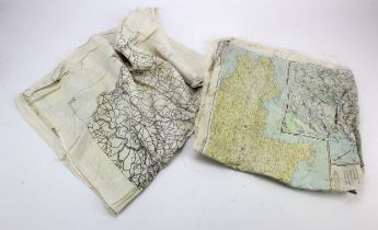 RAF interest. Two silk map handkerchiefs, depicting German Swiss Frontier & France, largest 60cm x