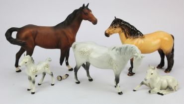 Five Beswick horses, various sizes the largest AF