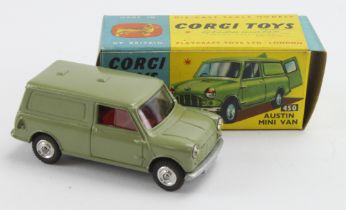 Corgi Toys, no. 450 'Austin Mini Van' (metallic green, with red interior), contained in original