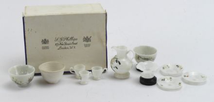 Dolls House items. A group of miniature dolls house bowls, plates, jug, etc., various ages