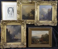 Paintings. A group of four Oil on canvases, each unsigned, comprising a pair depicting boats