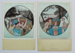 Art Nouveau, The 4 princesses, two designs, pale green background, French publisher   (2)