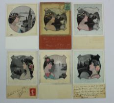 Art Nouveau, Lake views, heads in different backgrounds, two varieties of Princess de Reve   (6)