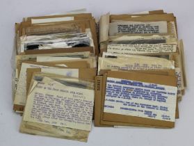 1940's-50's large format Press Negatives and photos, each with original typed notes. Includes