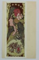 Art Nouveau, narrow format, Lady with Mythological Beast & Shield, French Publisher, rare   (1)