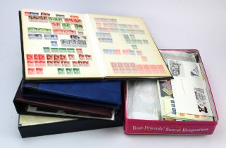 GB - box of useful good material housed on a Davo Album, large tin, and 3x albums/stockbook. Noted