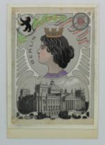 Art Nouveau, Lady's head over Berlin over parliament, French publisher   (1)