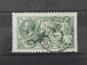 GB - 1913 £1 Seahorse, waterlow printing (SG403) single short perf otherwise VFU, cat £1400