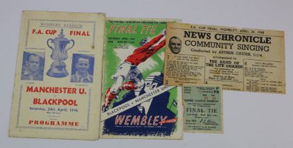 Football programmes - 1948 FA Cup Final Blackpool v Man Utd 24/4/1948 with Ticket & Song Sheet and