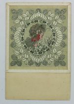 Art Nouveau, Lady's head in circle with strawberries, French publisher, rare   (1)