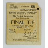 FA Cup Final at Wembley 23rd April 1927 Arsenal v Cardiff City, Ticket, several tears / creases