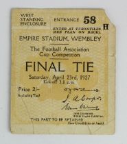 FA Cup Final at Wembley 23rd April 1927 Arsenal v Cardiff City, Ticket, several tears / creases