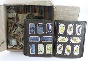 Box of loose old cigarette cards and tea cards, including a few tins and old loose album (Qty) Buyer