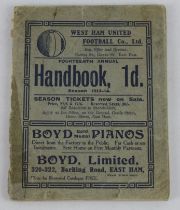 Football - West Ham United Handbook 1913-1914. Cover split in half at the spine. Faults noted