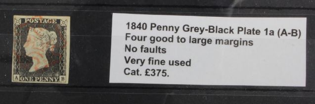 GB - 1840 Penny Grey-Black Plate 1a (A-B) four good to large margins, no faults, very fine used, cat