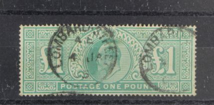 GB - 1902 £1 green fine used, SG266, cat £825. With Warwick & Warick Certificate