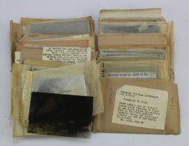 1930's-40's large format glass Press Negatives & photos, each with original typed notes. Many