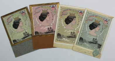 Art Nouveau, Lady's head over Notre Dame, 4 different background colours, French publisher   (4)