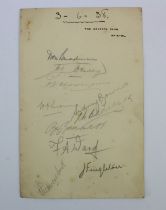 Cricket interest. A 'Bristol Club'headed paper dated 3rd June 1938, signed by ten of the