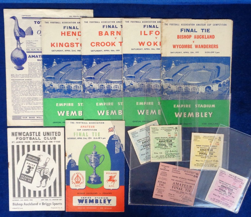 Football programmes & tickets, FA Amateur Cup Finals, 1951, 1957, 1958, 1959 & 1960 (all with