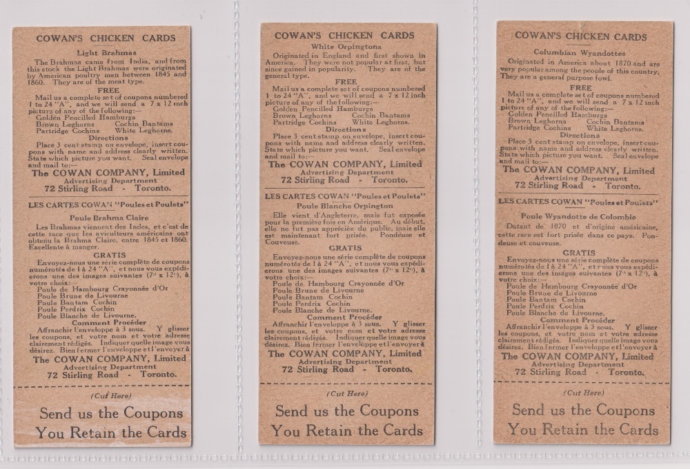 Trade cards, Canada, Cowan's, Canadian Bird Series (10/24, fair/gd), Chicken Cards (14/24, - Image 16 of 24