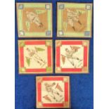 Tobacco Felts, USA, Anon (ATC), Baseball Players, ref B18, five 135mm square felts, Detroit (2),