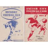 Football programmes, Rochdale v Chelsea, 6 January 1951 FA Cup (tc, gd) & Exeter v Chelsea 27