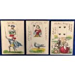 Ephemera, Playing Cards, 3 hand coloured late 18th/early 19thC playing cards probably German (gd)