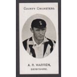 Cigarette card, Taddy, County Cricketers, Derbyshire, type card, A. R. Warren (vg) (1)