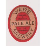 Beer label, Ware Brewery, a Pale Ale vertical oval, approx 70mm high (vg) (1)