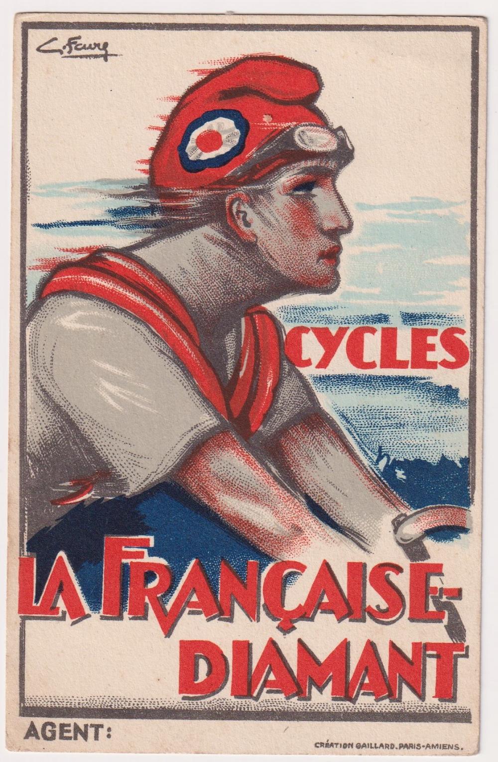 Postcards, Advertising, Cycling, La Francaise Diamant, great Patriotic Image by Feury (gd/vg, slight