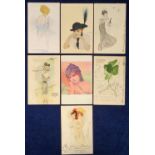 Postcards, Raphael Kirchner, mixed selection, inc. Enfants de la Mer III, Girl with rabbit in top